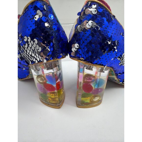 Irregular Choice Disney Aladdin Shoes US 5.5 Blue Sequin Genie Mid-Heel - Picture 7 of 8